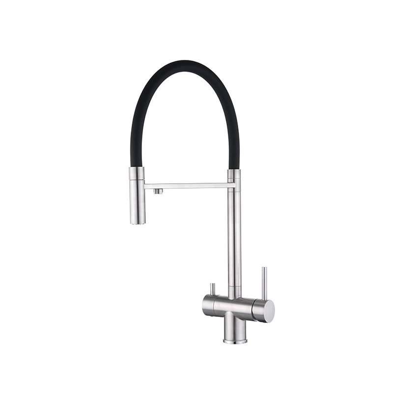 What are the advantages of a double-handle kitchen faucet with independent hot and cold water control?